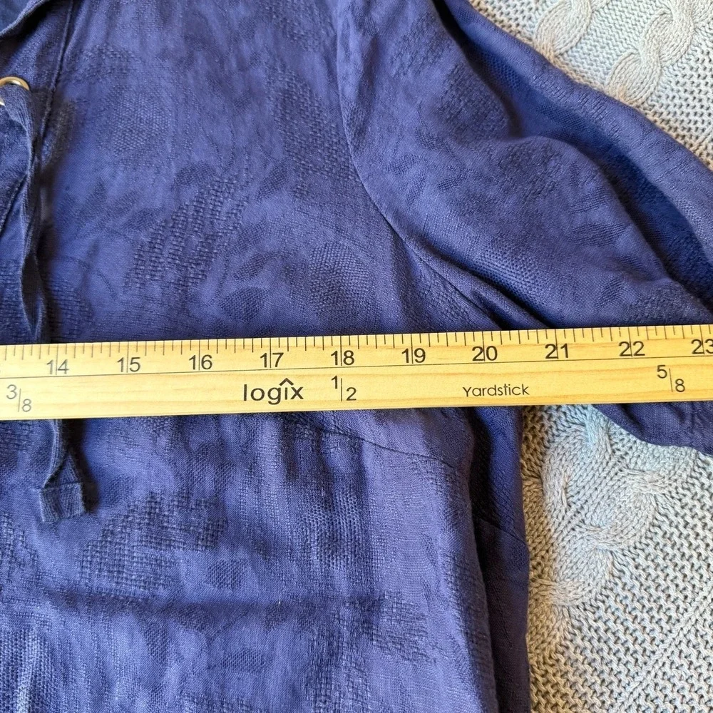 Anthropologie Jacquard Linen Blend Lace-Up Utility Shift Dress Purple Damask 10